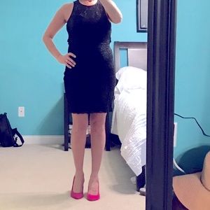 Express black dress with lace overlay, sweetheart neckline open back. Like new